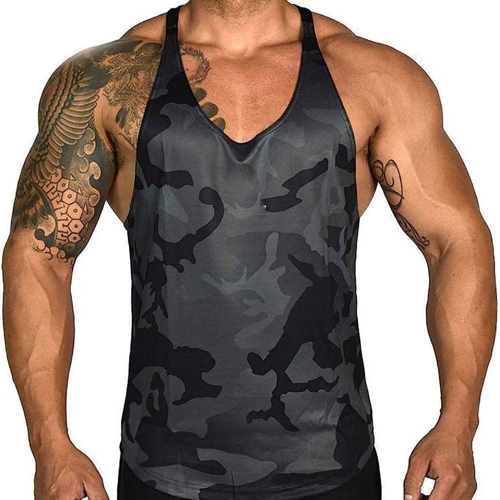 XARAZA Men's Muscle Stringer Tank Tops Athletic Workout Gym Fitness Vest T-Shirt
